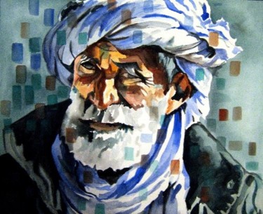 Painting titled "Portrait d'un vieil…" by Rahmouna Boudjellal, Original Artwork