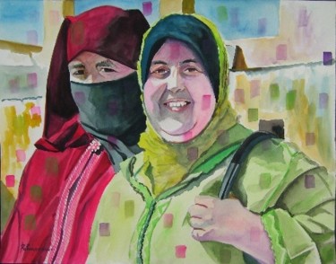 Peinture intitulée "Une sortie entre fe…" par Rahmouna Boudjellal, Œuvre d'art originale