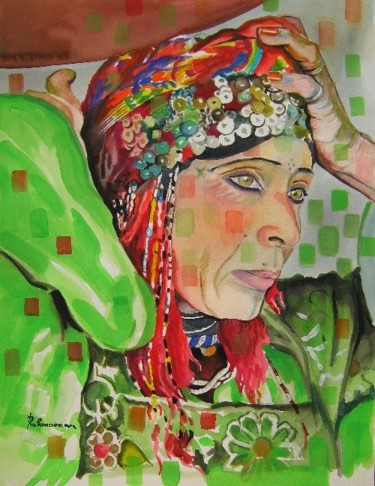 Peinture intitulée "Femme en costume de…" par Rahmouna Boudjellal, Œuvre d'art originale