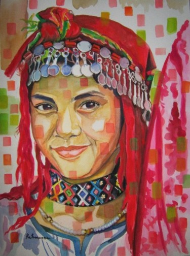 Peinture intitulée "Fillette en habille…" par Rahmouna Boudjellal, Œuvre d'art originale