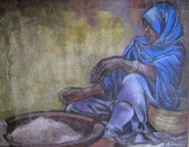 Peinture intitulée "La femme et le cous…" par Rahmouna Boudjellal, Œuvre d'art originale