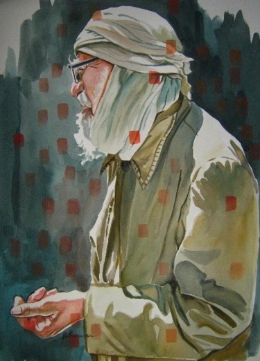 Peinture intitulée "Le vieux mendiant" par Rahmouna Boudjellal, Œuvre d'art originale