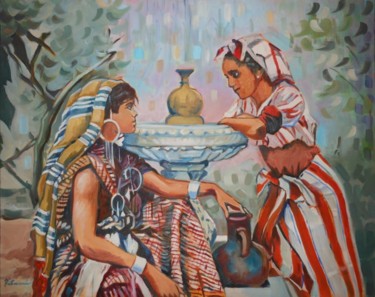 Peinture intitulée "La fontaine" par Rahmouna Boudjellal, Œuvre d'art originale, Huile