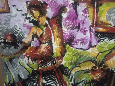 Dessin intitulée "girl sitting on cha…" par Mouna Benserradj, Œuvre d'art originale, Pastel