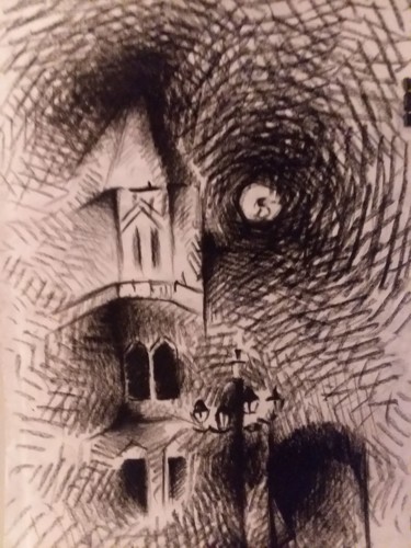 Desenho intitulada "dark night" por Mouna Benserradj, Obras de arte originais, Carvão