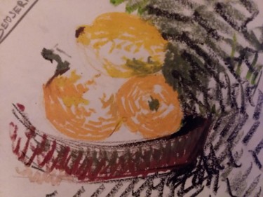 Drawing titled "yellow fruits" by Mouna Benserradj, Original Artwork, Pastel