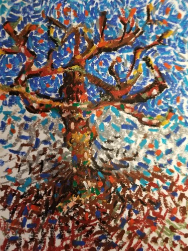 Drawing titled "Tree and sky" by Mouna Benserradj, Original Artwork, Pastel
