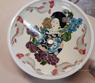 Scultura intitolato "vasque style japon" da Moune Céramique, Opera d'arte originale, Ceramica