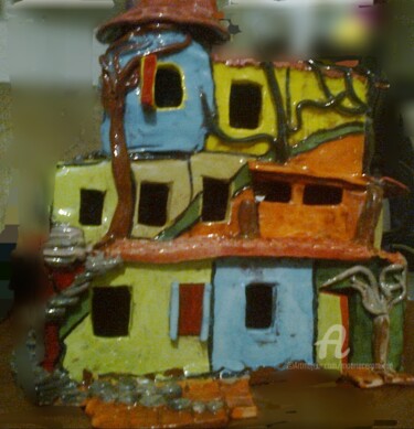 Skulptur mit dem Titel "maisons "gaudhunder…" von Moune Céramique, Original-Kunstwerk, Keramik