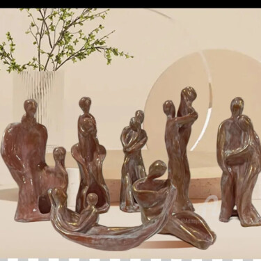 Skulptur mit dem Titel "Le Père et l'enfant" von Moune Céramique, Original-Kunstwerk, Ton