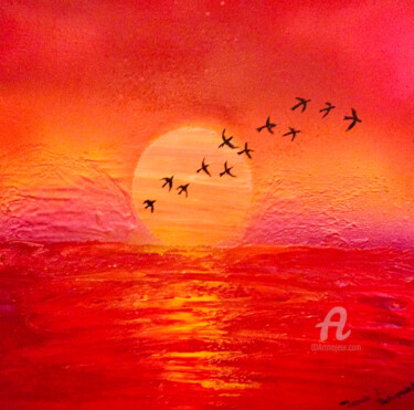 Картина под названием "” Levée de Lune “" - Mounia Loukriss, Подлинное произведение искусства, Акрил
