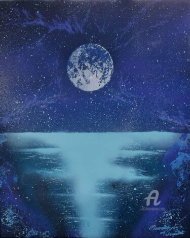 Peinture intitulée "" Lune étoilée "" par Mounia Loukriss, Œuvre d'art originale, Acrylique