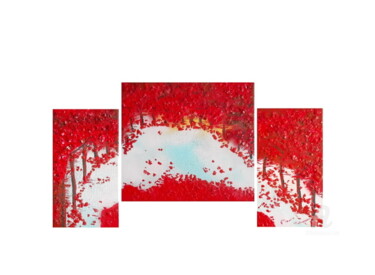 Painting titled "” Automne en rouge “" by Mounia Loukriss, Original Artwork, Collages Mounted on Wood Stretcher frame