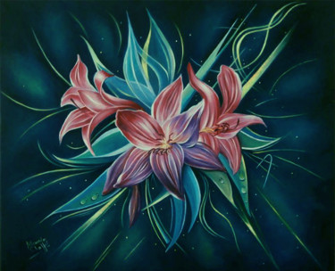 Painting titled "la-fleur-de-lys.jpg" by Mounia Chaffai, Original Artwork, Oil