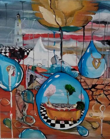 Malerei mit dem Titel "La terre en deuil" von Mounir Ajal, Original-Kunstwerk, Acryl