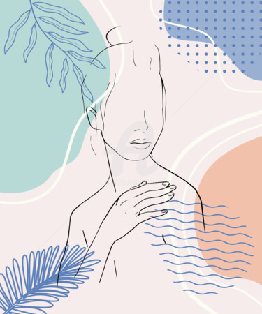 Arts numériques intitulée "One line art woman…" par Mounir Khalfouf, Œuvre d'art originale, Travail numérique 2D