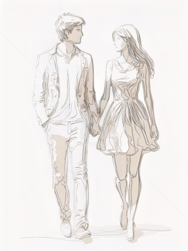 Buy a license: Romantic Couple Holding Hand Pencil Sketch by Mounir  Khalfouf