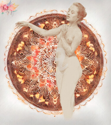 Digitale Kunst mit dem Titel "Mandala Vintage Sen…" von Mounir Khalfouf, Original-Kunstwerk, 2D digitale Arbeit