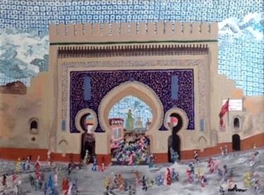 Painting titled "fes-bab-boujloud.jpg" by Mounya Ammor, Original Artwork, Acrylic