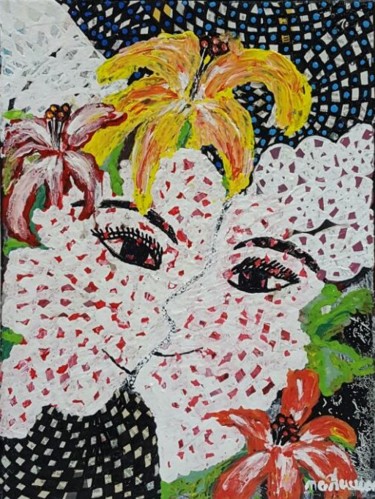 Painting titled "Papillon Hibiscus" by Mounya Ammor, Original Artwork, Other