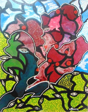 Peinture intitulée "Mosaique" par Mounya Ammor, Œuvre d'art originale, Autre