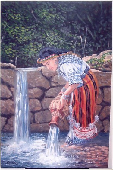 Peinture intitulée "femme kabyle" par Mourado, Œuvre d'art originale