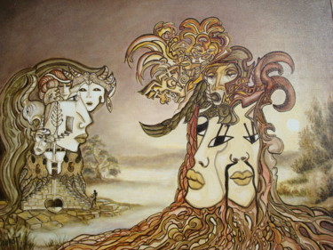 Malarstwo zatytułowany „Duels” autorstwa Marie-Jeanne Mourot, Oryginalna praca, Olej Zamontowany na Drewniana rama noszy