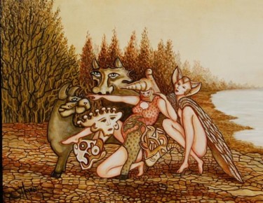 Peinture intitulée "l'Attente" par Marie-Jeanne Mourot, Œuvre d'art originale, Huile Monté sur Châssis en bois