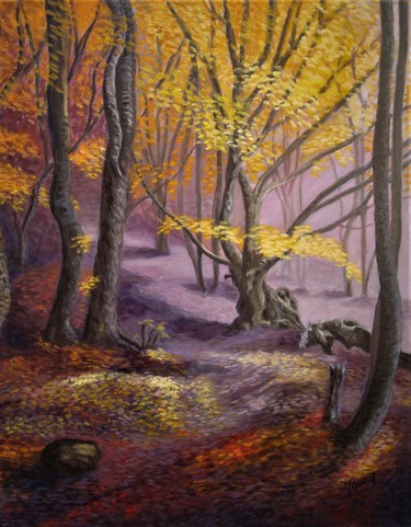 Peinture intitulée "La Forêt mystérieuse" par Marie-Jeanne Mourot, Œuvre d'art originale, Huile