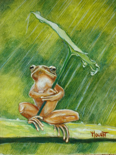 Painting titled "sous la pluie" by Marie-Jeanne Mourot, Original Artwork, Oil