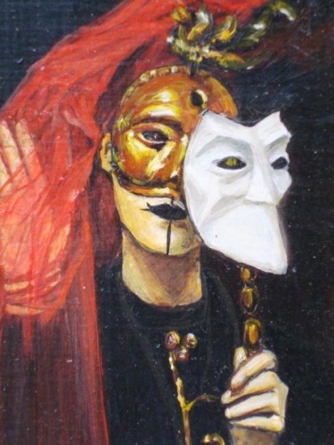 Painting titled "MASQUE" by Marie-Jeanne Mourot, Original Artwork, Oil Mounted on Wood Panel
