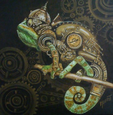 Painting titled "Caméléon" by Marie-Jeanne Mourot, Original Artwork, Oil