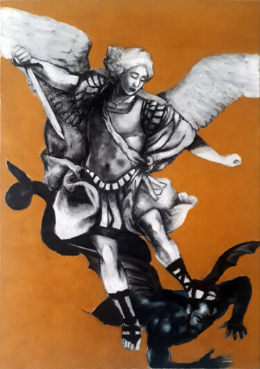 Malerei mit dem Titel "St. Michael slays s…" von Moushegh Karavartanian, Original-Kunstwerk, Öl