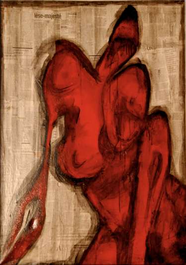 Peinture intitulée "Femme rouge" par Moussa Dazi, Œuvre d'art originale, Acrylique
