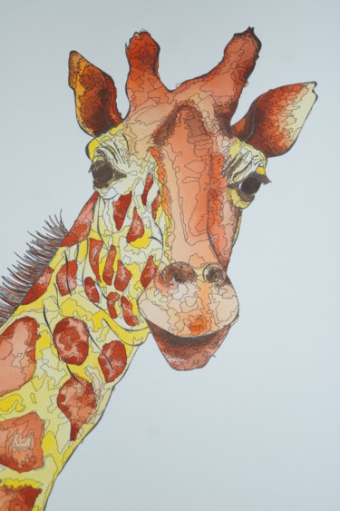 Painting titled "Girafe" by Karen Mouton, Original Artwork, Ink