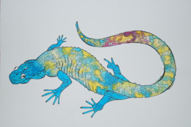 Painting titled "Salamandre" by Karen Mouton, Original Artwork, Ink