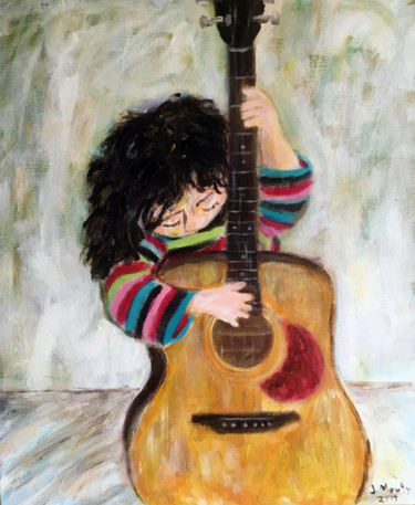 Schilderij getiteld "Enfant A La Guitare" door Mouty, Origineel Kunstwerk, Acryl