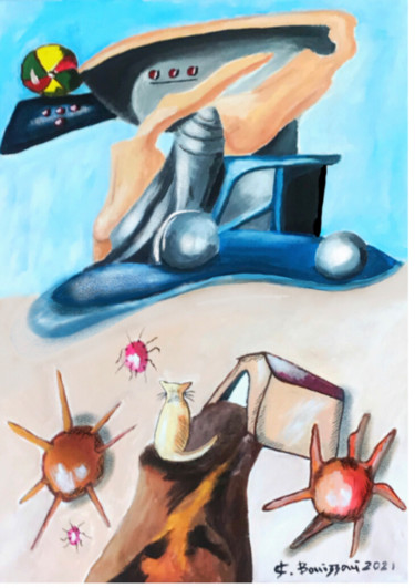 Painting titled "L’ astronave" by Daniele Bonizzoni, Original Artwork, Acrylic