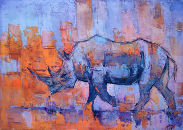 Painting titled "Rhinoceros" by Movses Petrosyan, Original Artwork, Acrylic