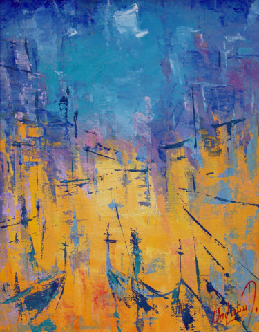 Painting titled "Venice #01" by Movses Petrosyan, Original Artwork, Acrylic Mounted on Wood Stretcher frame