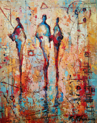 Painting titled "Meeting" by Movses Petrosyan, Original Artwork, Acrylic Mounted on Wood Stretcher frame