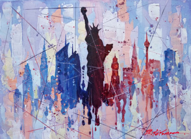 Painting titled "New York #5" by Movses Petrosyan, Original Artwork, Acrylic Mounted on Wood Stretcher frame