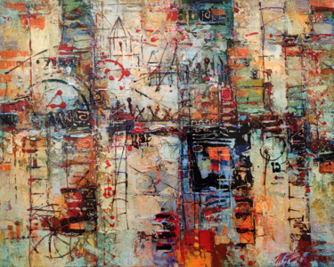 Painting titled "Crossroads of time" by Movses Petrosyan, Original Artwork, Acrylic Mounted on Wood Stretcher frame