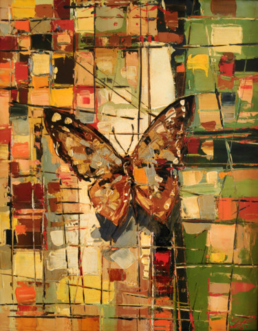 Schilderij getiteld "Butterfly" door Movses Petrosyan, Origineel Kunstwerk, Acryl Gemonteerd op Frame voor houten brancard