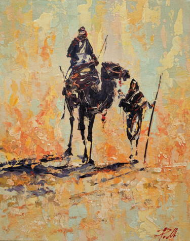 Painting titled "Desert Ship" by Movses Petrosyan, Original Artwork, Acrylic Mounted on Wood Stretcher frame
