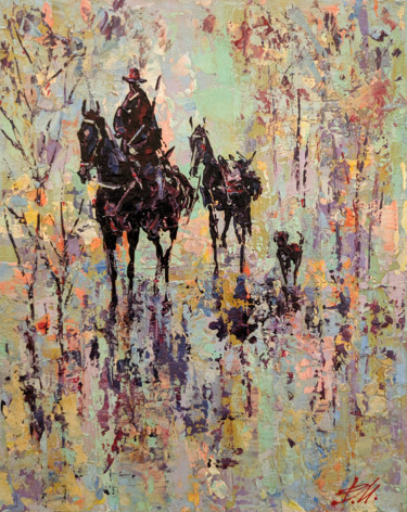Painting titled "Hunter" by Movses Petrosyan, Original Artwork, Acrylic Mounted on Wood Stretcher frame