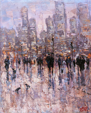 Painting titled "City" by Movses Petrosyan, Original Artwork, Acrylic Mounted on Wood Stretcher frame