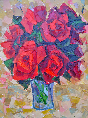 Painting titled "Red Roses" by Tigran Movsisyan, Original Artwork, Oil