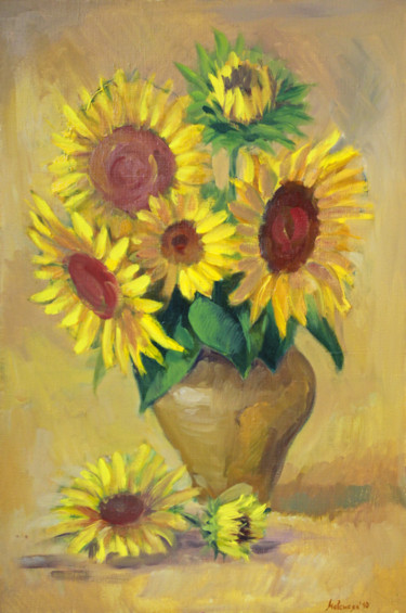 Painting titled "Sunflowers" by Tigran Movsisyan, Original Artwork, Oil