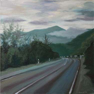 Painting titled "The road in the mou…" by Tigran Movsisyan, Original Artwork, Oil Mounted on Wood Stretcher frame